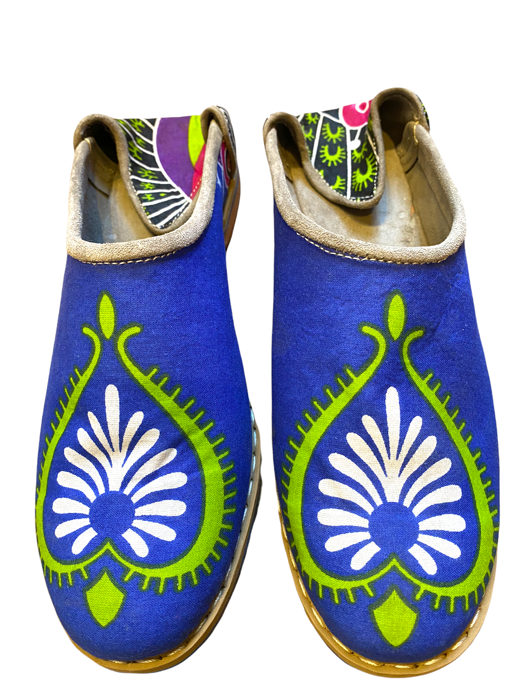 African Wax Babouche slippers in blue size EUR39 - UK6